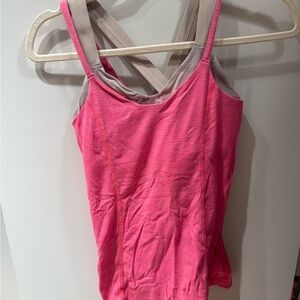 Lululemon Pink Strappy Tank Top with built in bra (no padding) in light pink